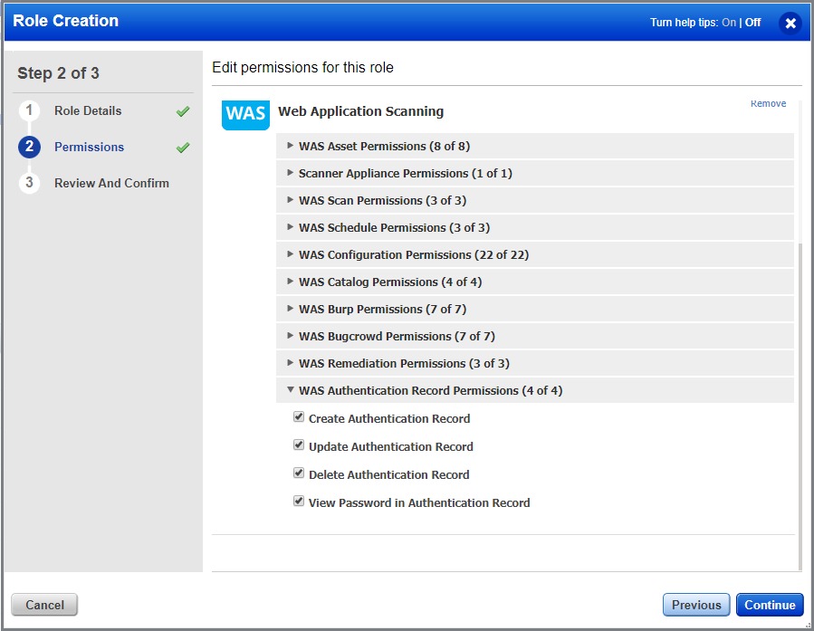 Authentication Permissions