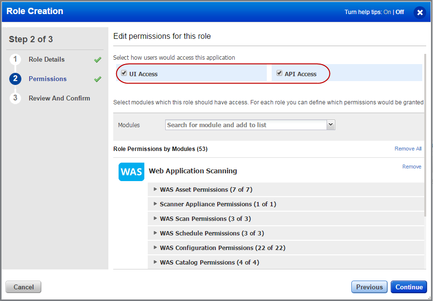 Manage user access for WAS